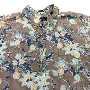 Reyn Spooner Shirt Mens XL Brown Floral Short Sleeve Button Up Cotton Hawaiian